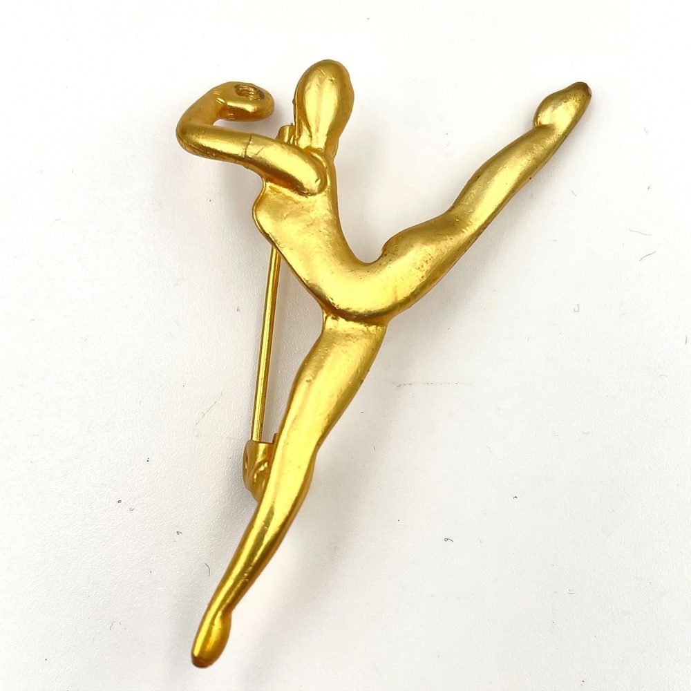 Vintage Gold Tone Gymnast Ballerina Dance Brooch Pin Women's Classic Jewelry 90s